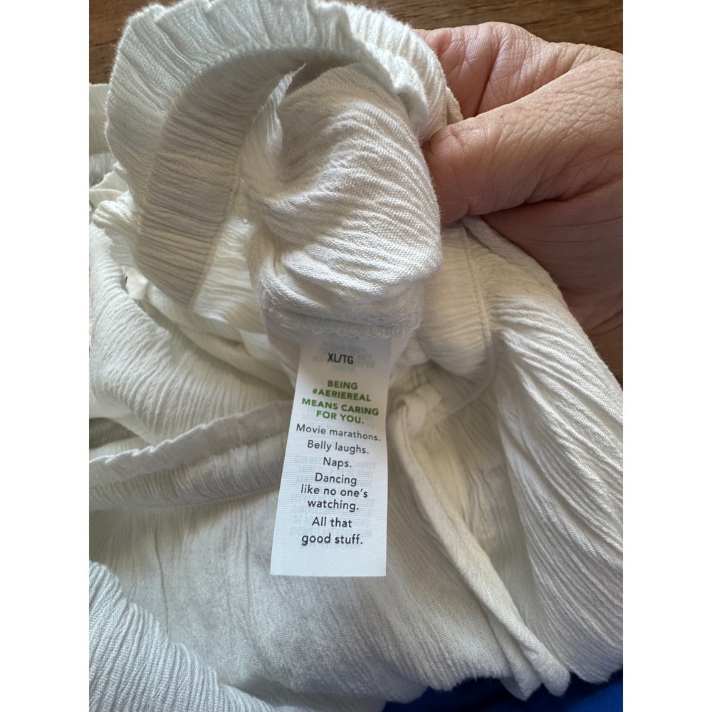 Aerie Sleep Shorts Womens XL White NEW Lace Trim Crinkle Gauze Drawstring 1818 - Picture 6 of 8
